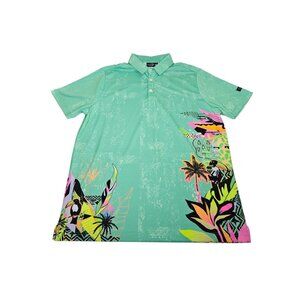 Sunday Swagger Tropical Polo Shirt Men's Large Colorful Green Performance Golf